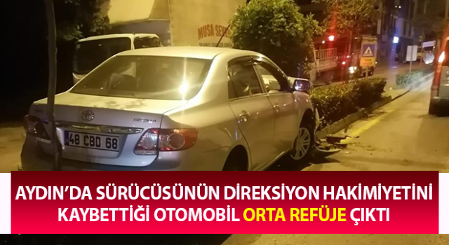 Kontrolden çıkan otomobil orta refüje çıktı