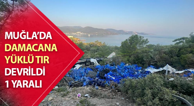 Damacana yüklü tır devrildi: 1 yaralı