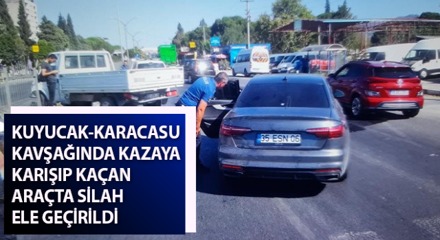 Kazayı karışıp kaçan araçta silah ele geçirildi