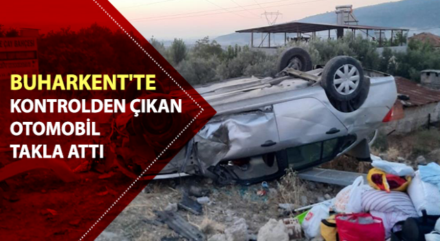 Kontrolden çıkan araç takla attı