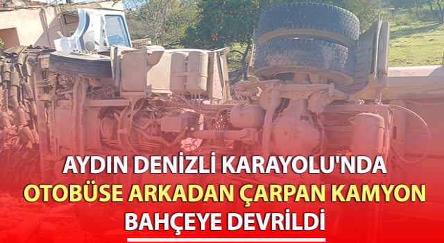 Otobüse çarpan kum yüklü kamyon, bir evin bahçesine devrildi