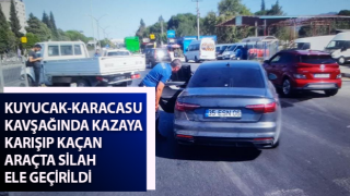 Kazayı karışıp kaçan araçta silah ele geçirildi