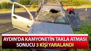 Takla atan kamyonetteki 3 kişi yaralandı