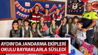 Jandarma ekipleri okulu bayraklarla süsledi