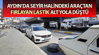 Seyir halindeki araçtan fırlayan lastik alt yola düştü