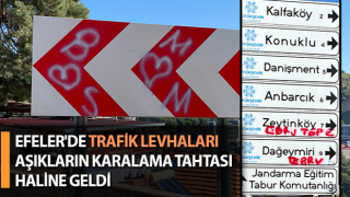 Trafik ve yönlendirme levhaları aşıkların karalama tahtası oldu