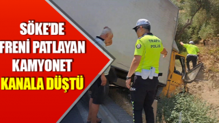 Freni patlayan kamyonet kanala düştü