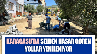 Karacasu'da selden hasar gören yollar yenileniyor