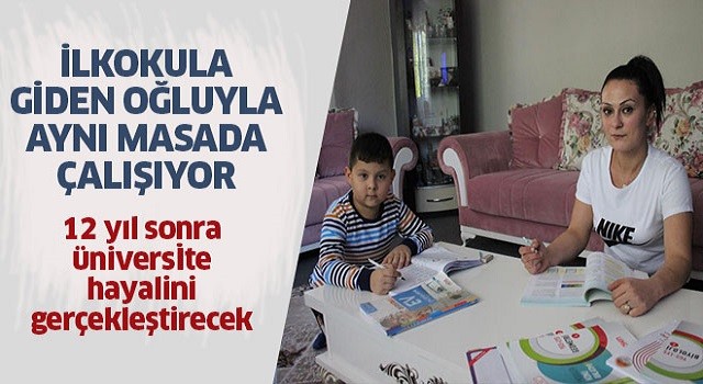  İlkokula giden oğluyla aynı masada üniversiteye hazırlanıyor