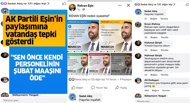 AK Partili Eşin'in paylaşımına vatandaştan tepki