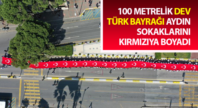 Gençlerden 100 metrelik dev Türk bayrağı