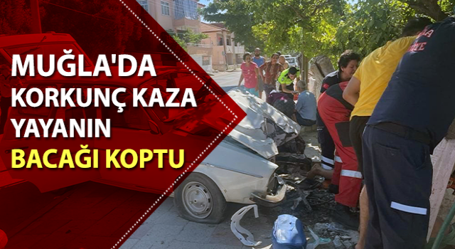 Direk ile araç arasında kaldı, bacağı koptu