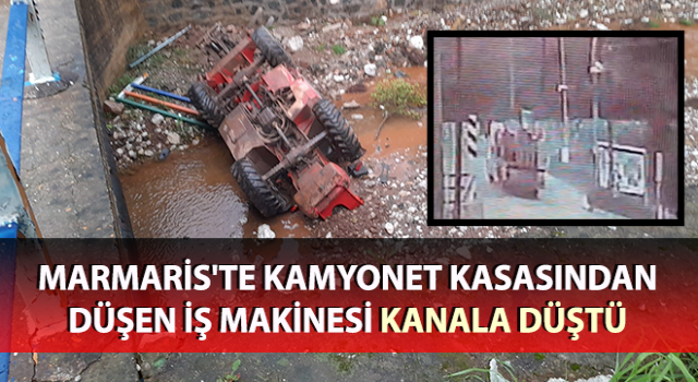 Kamyonette taşınan iş makinesi kanala düştü