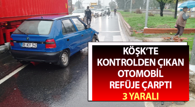 Kontrolden çıkan otomobil refüje çarptı: 3 yaralı