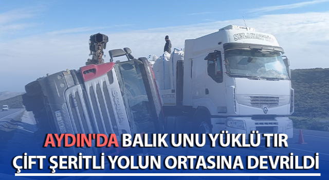 Tır yolun ortasına devrildi