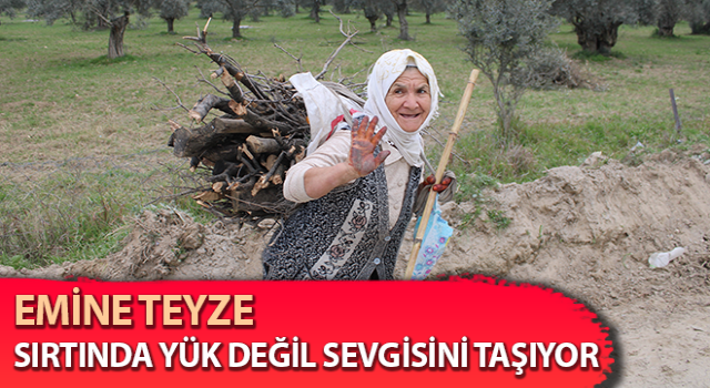 Emine Teyze, hasta eşinin üşümemesi için odun taşıyor