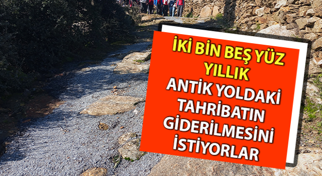 Antik yola beton döktüler