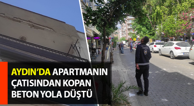 Apartmanın çatısından kopan beton yola düştü