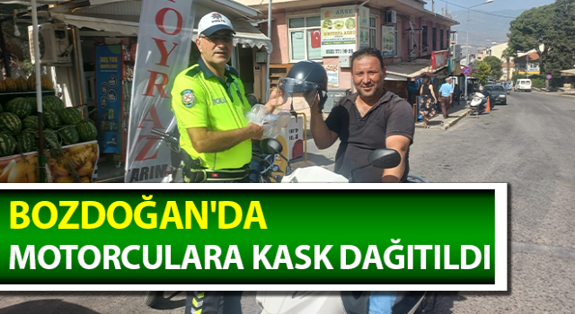 Bozdoğan'da motorculara kask dağıtıldı