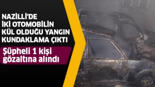 Nazilli'de 2 otomobilin kül olduğu yangın, kundaklama çıktı