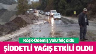 Aydın'da şiddetli yağış yolu trafiğe kapadı