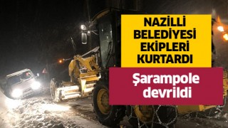 Şarampole kaçan aracı Nazilli Belediyesi kurtardı