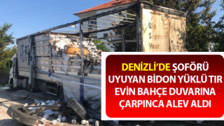 Şoförü uyuyan tır, evin bahçe duvarına çarpınca alev aldı