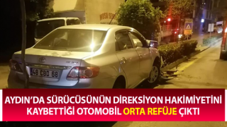 Kontrolden çıkan otomobil orta refüje çıktı