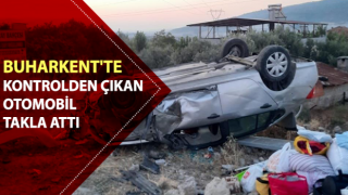 Kontrolden çıkan araç takla attı