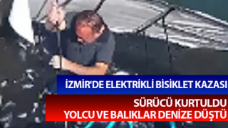 Elektrikli bisikletteki balıkçının denize düşme anı kamerada