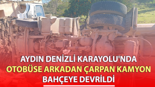 Otobüse çarpan kum yüklü kamyon, bir evin bahçesine devrildi