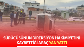 Aydın’da refüje çarpan ticari araç yan yattı