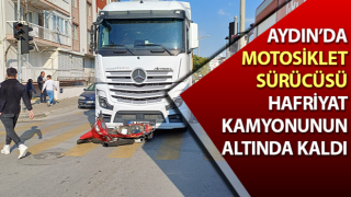 Motosiklet, hafriyat kamyonunun altında kaldı