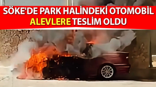 Söke'de park halindeki otomobil alevlere teslim oldu